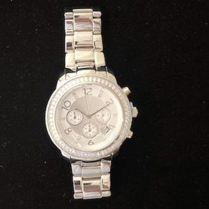 Brand New Silpada "Finishing Touch" Stainless Steel cz Chronograph Watch